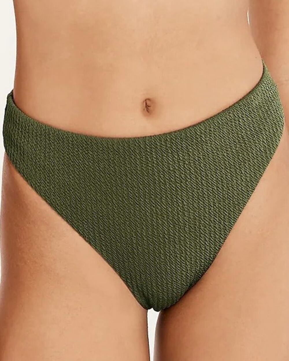 J. Crew Green Textured Curved Waist Cheeky Bikini Bottom Size XS